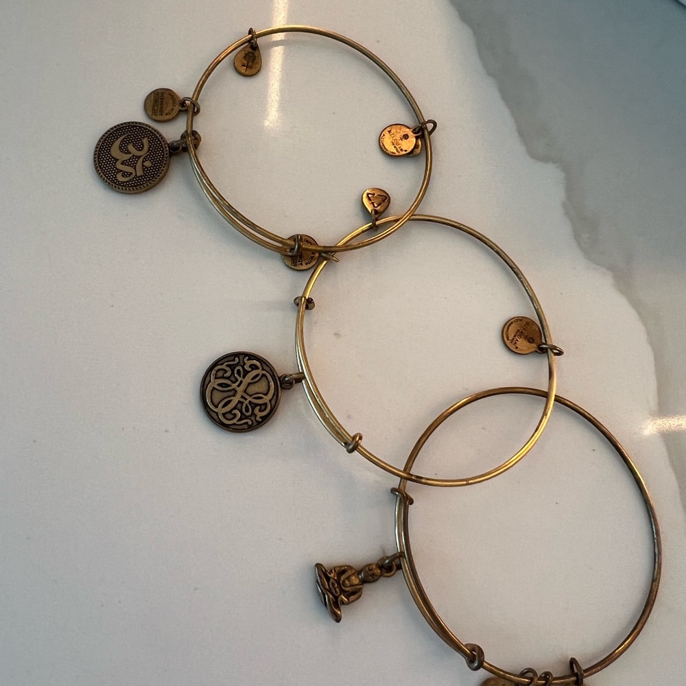 Alex And Ani Om Buddha Spiritual yoga charm 3 bracelet set adjustable brass